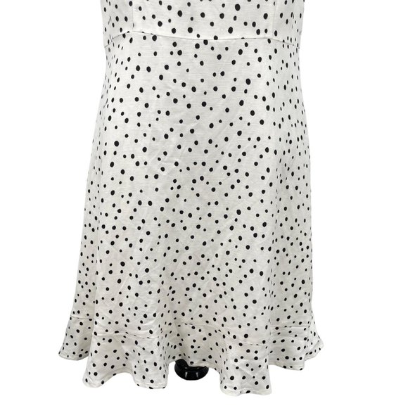 LOFT Size 8P Black Polka Dot Linen Blend Flounce Dress Square Neck Puff Sleeve - Picture 4 of 10